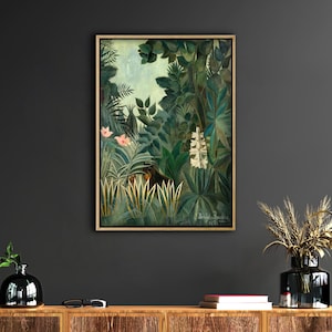 Henri Rousseau Jungle Canvas Wall Art, Vintage Botanical Tropical Print, Exotic Forest Painting, Green Nature Bedroom Decor