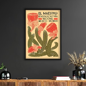 Mexikanische Kaktus Leinwand Kunst, Kaktus Wandkunst, Ausstellung Kunst Poster, Mexiko Reise Poster, Vintage Wandkunst, El Maestro Poster,