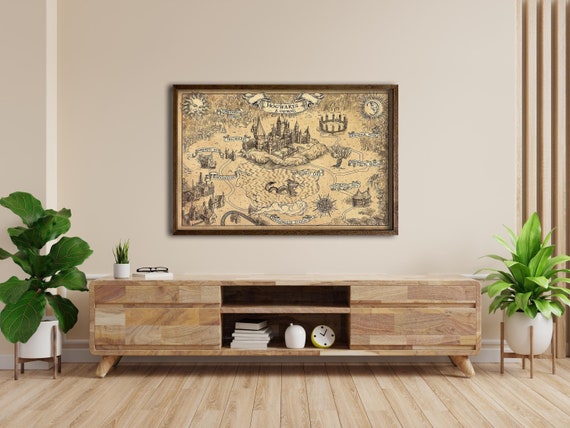 Hogwarts Vintage Map Wall Art Print, Wizard World Poster, Magical School Decor, Harry Potter Gift, Fantasy Castle Room Art