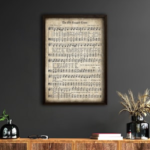 Framed or Print Vintage Sheet Music,The Old Rugged Cross Print,Aged Antique Hymn, Inspirational Quote, Scrapbook Collage Inactive