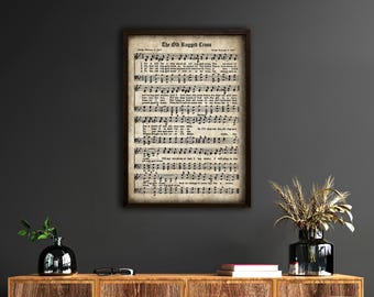 Framed or Print Vintage Sheet Music,The Old Rugged Cross Print,Aged Antique Hymn, Inspirational Quote, Scrapbook Collage Inactive