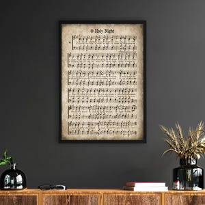 Gerahmte oder Druck O heilige Nacht, Weihnachtshymne, Vintage Carol, im Alter von antiken Noten, Bauernhausdekor, Hymnale Seite Druck Leinwand