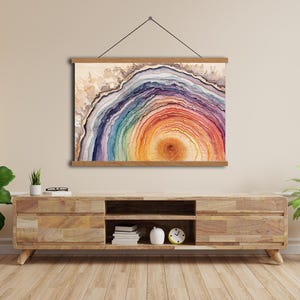Tree Stump Colourful,Tree ring prints, Colorful Watercolor Tree Ring,lake house large wall art posters