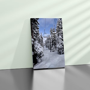 Arte de parede em tela com paisagem de inverno emoldurada Arte moderna, Impressão em tela de teleférico de esqui Árvores de abeto cobertas de neve Fotest Arte de parede de inverno Decoração de esqui Esquiador