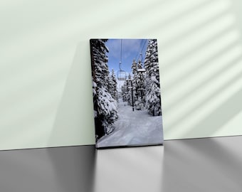 Lienzo de paisaje invernal enmarcado, arte de pared, arte moderno, impresión en lienzo de telesilla, árboles de abeto cubiertos de nieve, arte de pared de invierno Fotest, decoración de esquí, esquiador