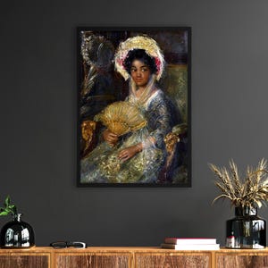Antique oil painting portrait of a black girl, African American girl art print, Black child painting, Victorian dress, Vintage child art