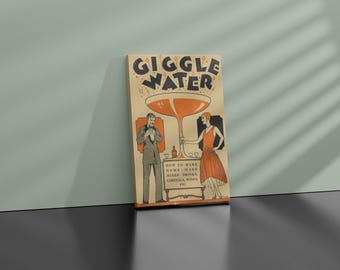 Giggle Water Vintage Cocktail Poster, Art Deco Bar Cart Decor, Funny Alcohol Wall Art, 1920s Drink Print, Retro Liquor Recipe Canvas