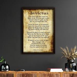 Invictus Poem Wall Art Print, William Ernest Henley Quote, Motywacyjny plakat literacki, Vintage Inspirujący wystrój do biura lub domu