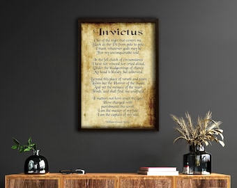 Impressão de arte de parede do poema Invictus, citação de William Ernest Henley, pôster literário motivacional, decoração inspiradora vintage para escritório ou casa