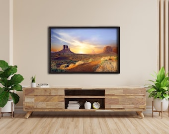 Impresión de atardecer occidental, arte del desierto enmarcado, arte de las montañas de Arizona, lienzo de las montañas de Arizona, impresión del desierto del suroeste, impresión del desierto, arte del atardecer