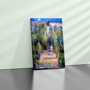 Claude Monet Garden at Vétheuil Canvas – Impressionist Floral Pathway Wall Art – Vintage French Summer Garden Print – Monet Landscape