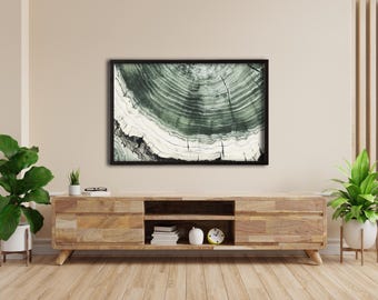 Baumstumpf grüne Wandkunst, Baumring Wandkunst, grüner Aquarell Baumstumpf, Holzscheibe Drucke, Natur Thema moderne Bauernhaus Kunst