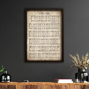 O Holy Night Sheet Music Wall Art, Christmas Hymn Lyric Print, Vintage Christian Song Poster, Religious Holiday Decor for Home or Church