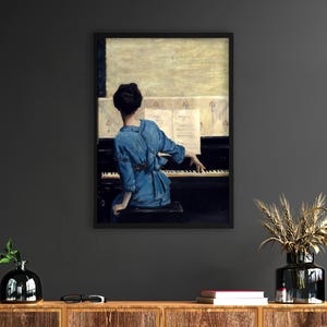 Woman Playing Piano Canvas Print,Antique Pianist Painting, Music Wall Art,Vintage Woman Portrait, Music Lover Gift,