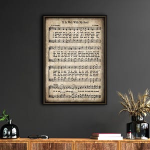 Framed It Is Well With My Soul Print,Vintage Sheet Music,Hymn Vintage song page art,Aged Antique Hymn, Inspirational Quote,Scrapbook Collage