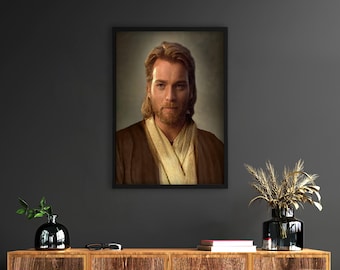 Obi- Wan Kenobi Canvas Print,Space Jesus Inspired by Hofmann's Print, Jesus Oil Painting Print Poster, Huge Canvas, High Quality