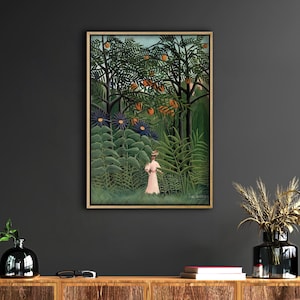 Henri Rousseau Forest Canvas Wall Art, Woman in Nature Print, Vintage Jungle Scene, Whimsical Botanical Poster, Green Wall Decor