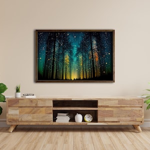 Firefly Forest wall art Mystical Forest art Magical Forest canvas print Fantasy Firefly art print Living room decor