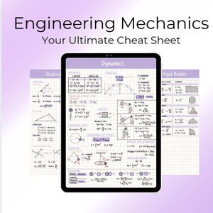 Engineering Mechanics Cheat Sheet. Printable Study Guides, Best for Engineering Student. Instant Download Cheat Sheet