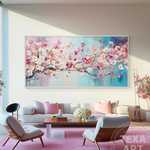 Original Colorful Floral Oil Painting On Canvas,Large Wall Art,Abstract 3D Flower Art, Framed Pink Blooming flower, Living room Wall Decor