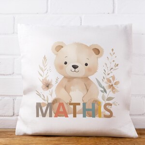 Teddy Bear Square Pillow, Custom Name Pillow, Personalized Pillow, Kids Room Decor, Nursery Pillow, Baby Shower Gift
