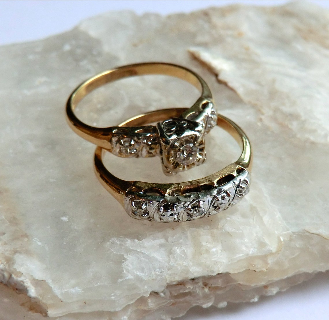 Vintage 14k Diamond Wedding Ring Set Ca 1960 Signed Cosmic Etsy