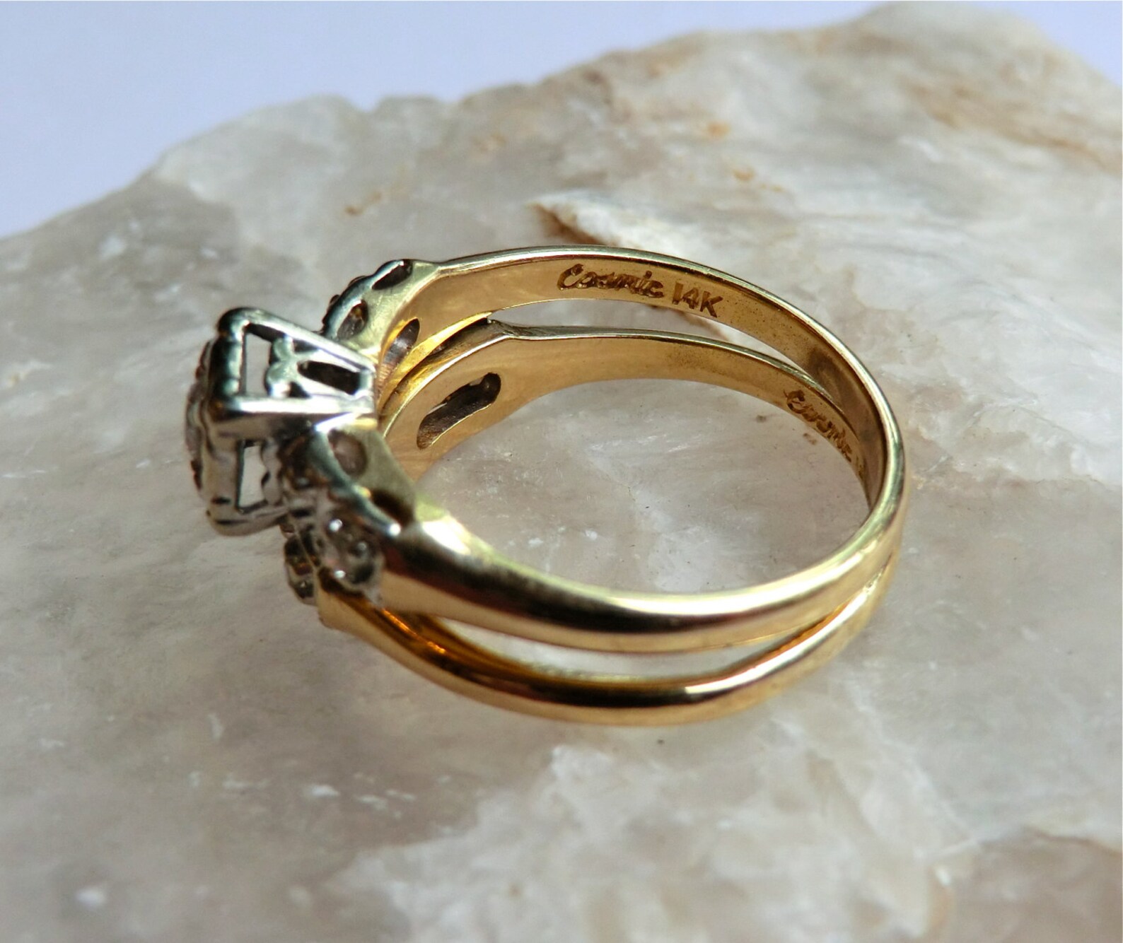 Vintage 14K Diamond Wedding Ring Set ca 1960 signed Cosmic