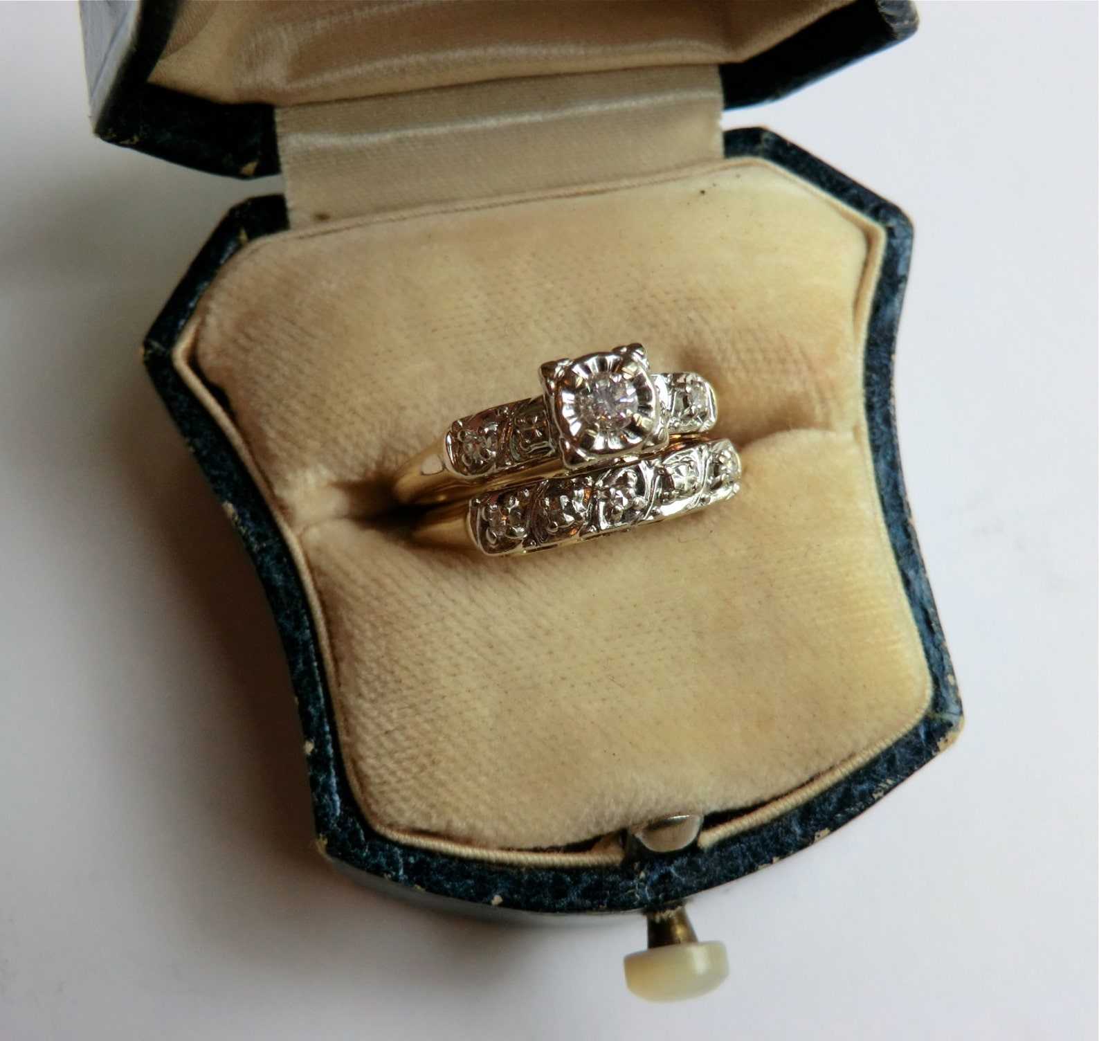 Vintage 14K Diamond Wedding Ring Set ca 1960 signed Cosmic Etsy