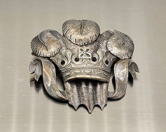 Grande broche vintage en argent sterling signée Cini ~ Symbole héraldique du prince de Galles de la couronne