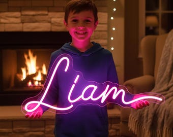 Letrero de neón con nombre personalizado / Letrero LED con nombre de niño / Letrero de neón para dormitorio / Letrero de neón con luz / Decoración de pared / Letrero con nombre para guardería / Letrero de neón LED / Letrero de neón