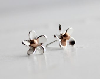 Sterling Silver Plumeria Flower Post Earrings, Beach Jewelry, Hawaiian Frangipani Flower, Tropical Flowers