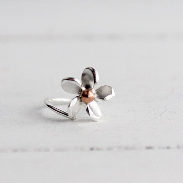 Sterling Silver Plumeria Cartilage Helix Hoop Earring,Cartilage earring, flower Cartilage, Spring jewelry, Frangipani earring, Gifts for her