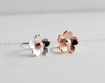 Cherry Blossom Collection, Sterling Silver or Copper Cherry Blossom Helix hoop earring, Cartilage Earrings