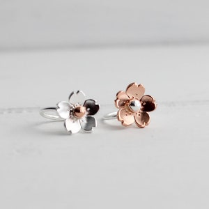 Cherry Blossom Collection, Sterling Silver or Copper Cherry Blossom Helix hoop earring, Cartilage Earrings