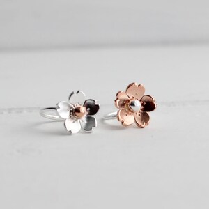 Cherry Blossom Collection, Sterling Silver or Copper Cherry Blossom Helix hoop earring, Cartilage Earrings image 1