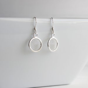 Minimalist Geometric Sterling Silver Circle Mesh Earrings