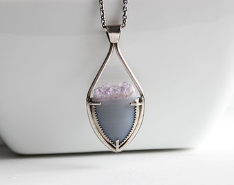 Unique Sterling Silver Amethyst Crystal top Pendant, Statement Necklaces, One of a Kind