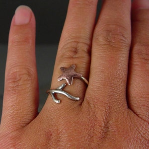 Copper Starfish Coral Branch Adjustable Ring, Nautical jewelry Starfish Ring, MADE to ORDER, Ocean Jewelry image 2