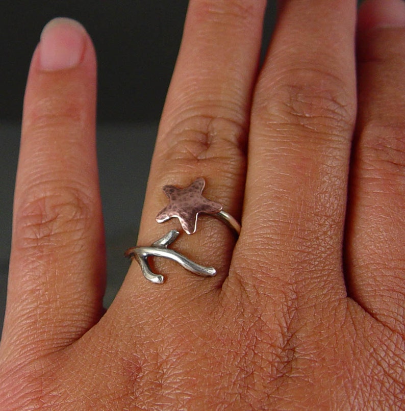 Copper Starfish Coral Branch Adjustable Ring, Nautical jewelry Starfish Ring, MADE to ORDER, Ocean Jewelry image 2