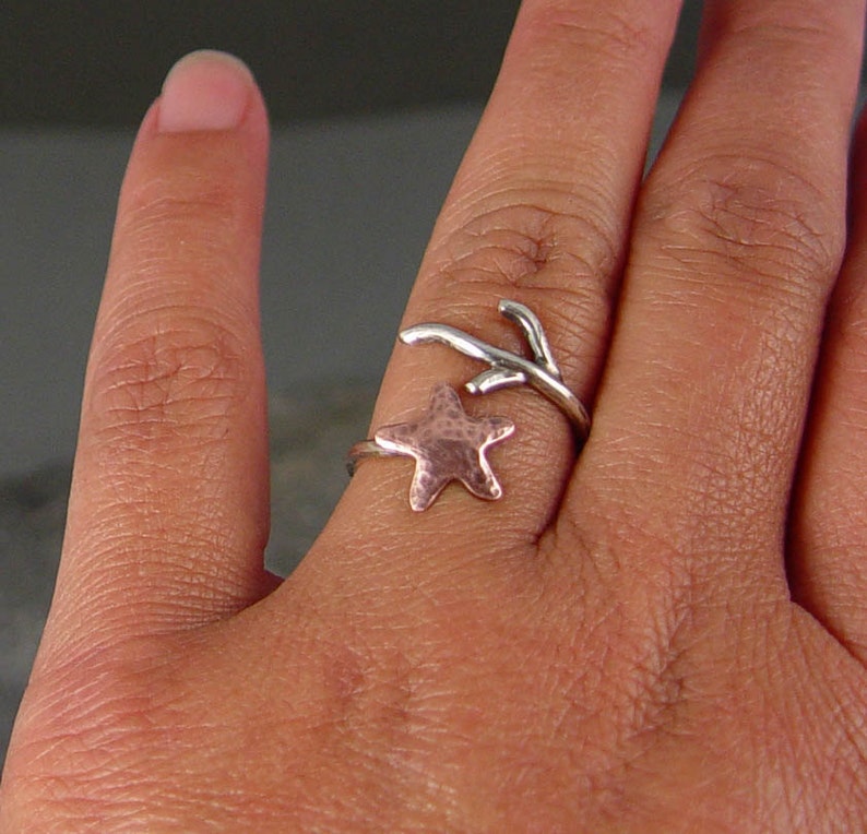 Copper Starfish Coral Branch Adjustable Ring, Nautical jewelry Starfish Ring, MADE to ORDER, Ocean Jewelry image 3