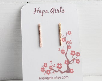 14kt Rose gold filled hammered bar post earrings