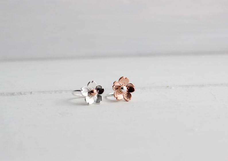 Cherry Blossom Collection, Sterling Silver or Copper Cherry Blossom Helix hoop earring, Cartilage Earrings image 1