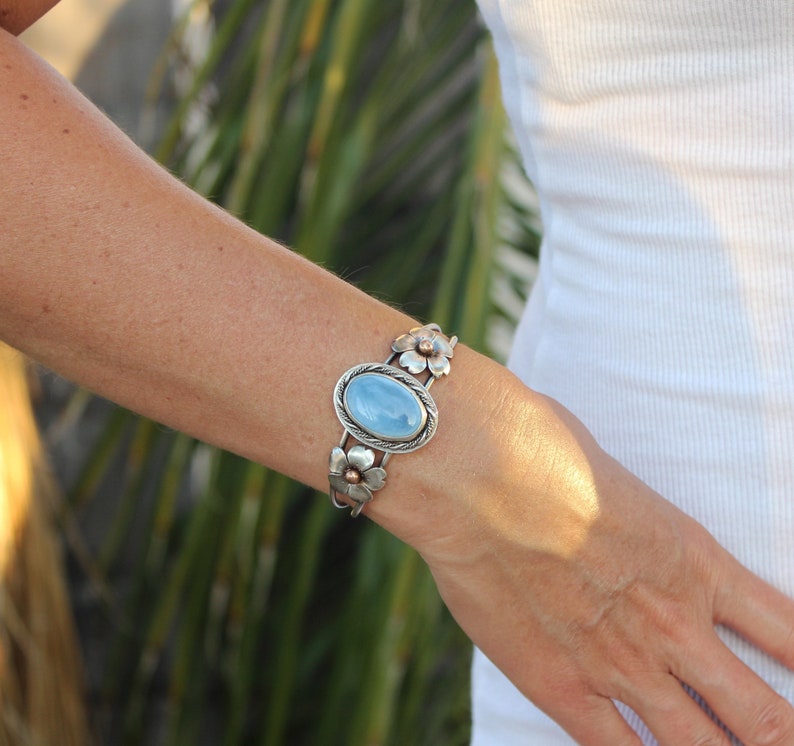 Cherry Blossom jewelry Boho Chic jewelry Hapa Girls Blue Owyhee Opal Cuff Statement Bracelets