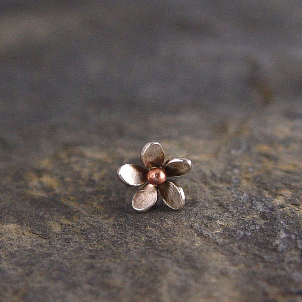 Helix Plumeria Flower Earring - Sterling silver and Bronze Size 7-8mm, Cartilage Earring, Hawaiian frangipani,