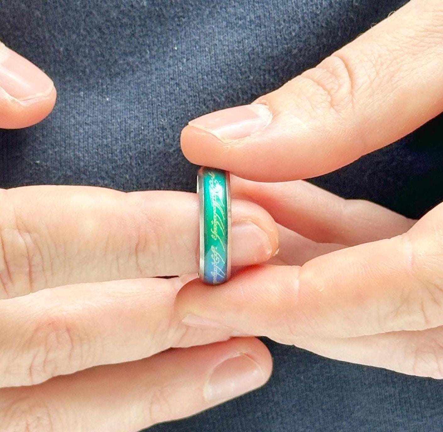 Elven Silver Mood Ring, Silver Inscribed Multi Colour Ring