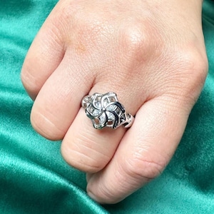 Anillo élfico de plata y circón, anillo Nenya de circón y plata, anillo élfico con bolsa de terciopelo, anillo de adamante y agua, réplica del anillo Nenya