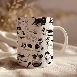 Adorable Cat Mug for Coffee, Tea | Perfect Gift for Cat Lovers, Cat Moms, Dads | Cute Kitty Design for Home or Office