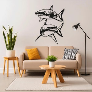 Metal Shark Wall Decor Set: Nautical Beach House Art