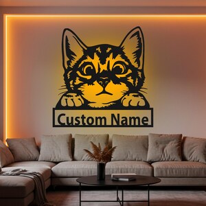 Personalized Cat Metal Sign with RGB LED: Custom Wall Art