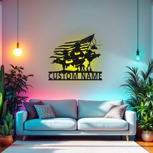 Custom US Soldier Metal Wall Art with LED Light